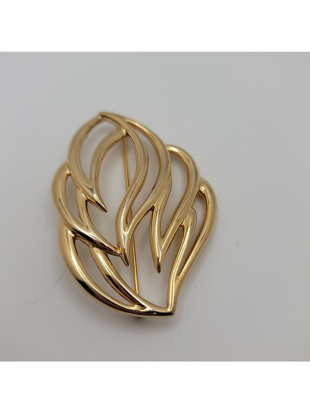 Vintage Gold-tone Monet Open Leaf Large Brooch